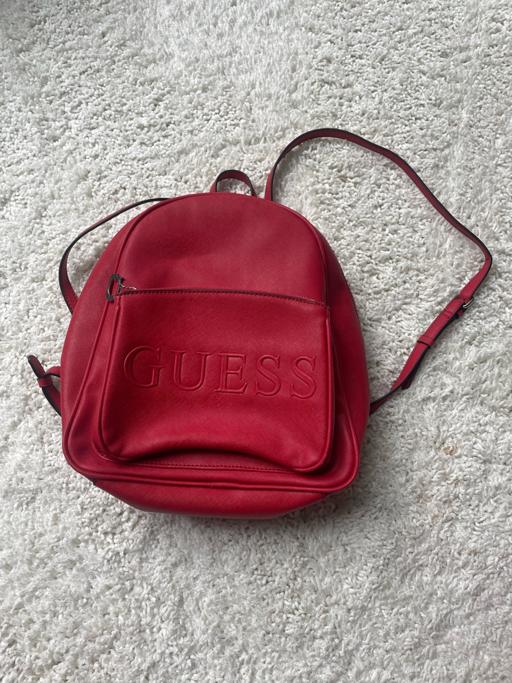 GUESS Red Embossed Logo Mini Backpack